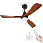 YITAHOME 52&quot; Ceiling Fan with Lights and Wall Switch Remote, Industrial Wood Fan with Quiet Reversible 6 Speeds Motor, Dimmable LED 3 Color, Memory Function for Outdoor Indoor, Black &amp; Walnut