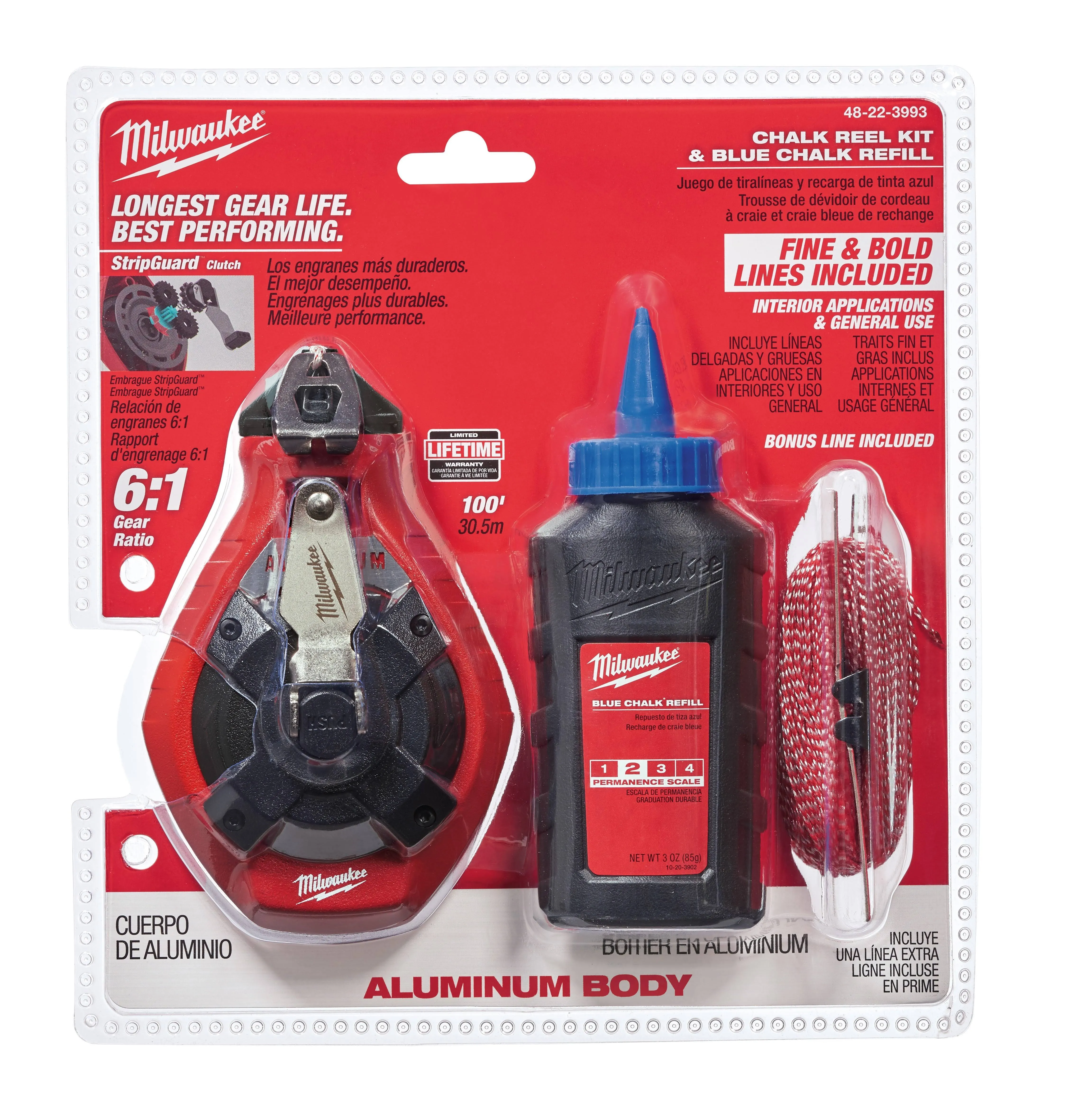 Milwaukee 48-22-3993 100 ft Aluminum Chalk Reel Kit with Blue Chalk and Bonus Line