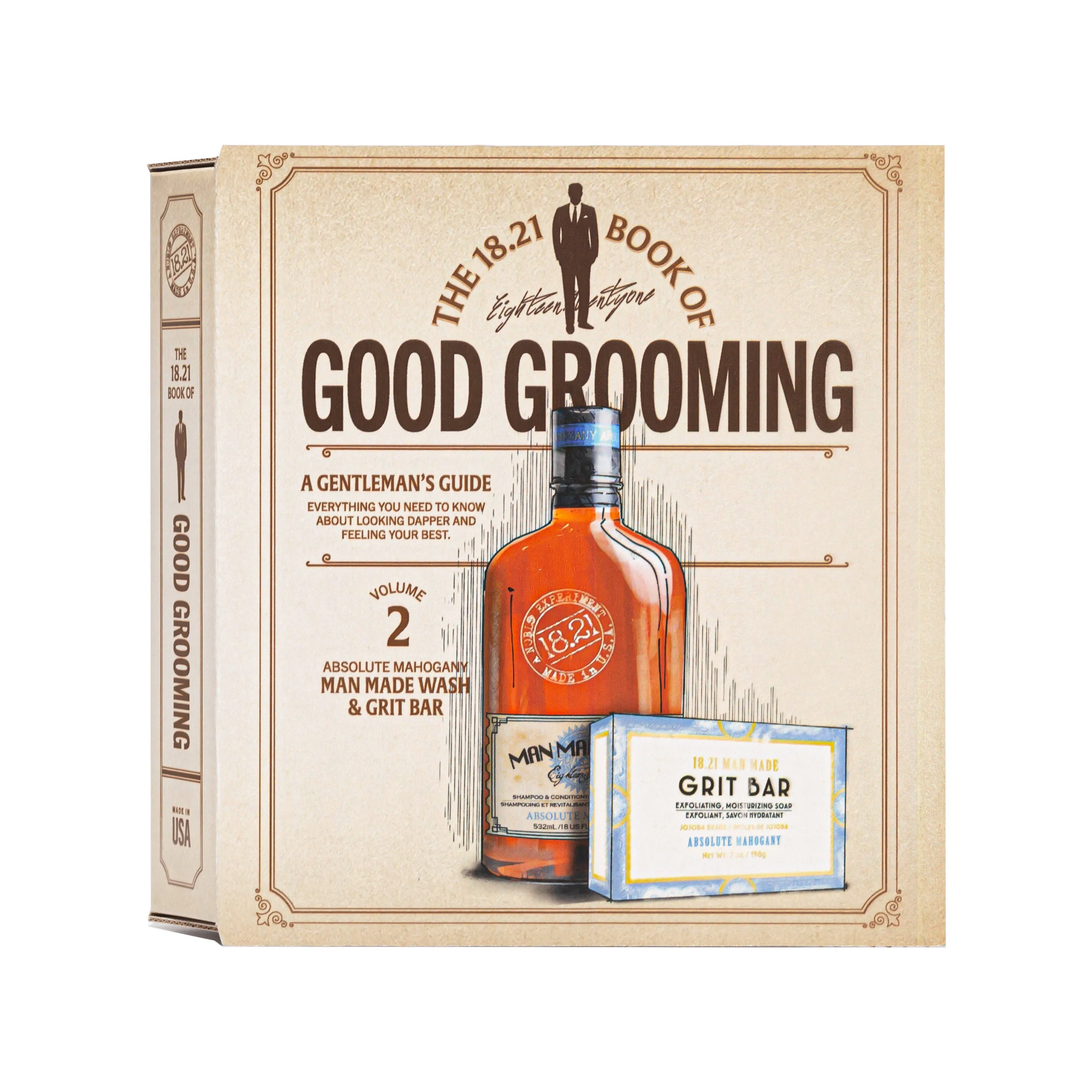 18.21 Man Made Book of Good Grooming Gift Set Volume 2: Absolute Mahogany (Wash 532ml + Grit Bar 198g ) 2pcs | Strawberrynet USA