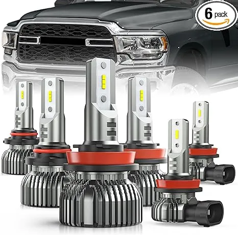 Nilight LED Headlight and Fog Light Bulbs Fits For Ram 1500 2500 3500 (2019-2022), Halogen Headlamp Upgrade Replacement, Compact Size, 6000K Cool White, 6-Pack