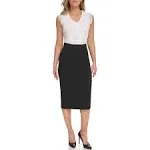 Tommy Hilfiger | Womens Printed Collared Long Sleeve Top Ponte Pencil Midi Skirt | Realry