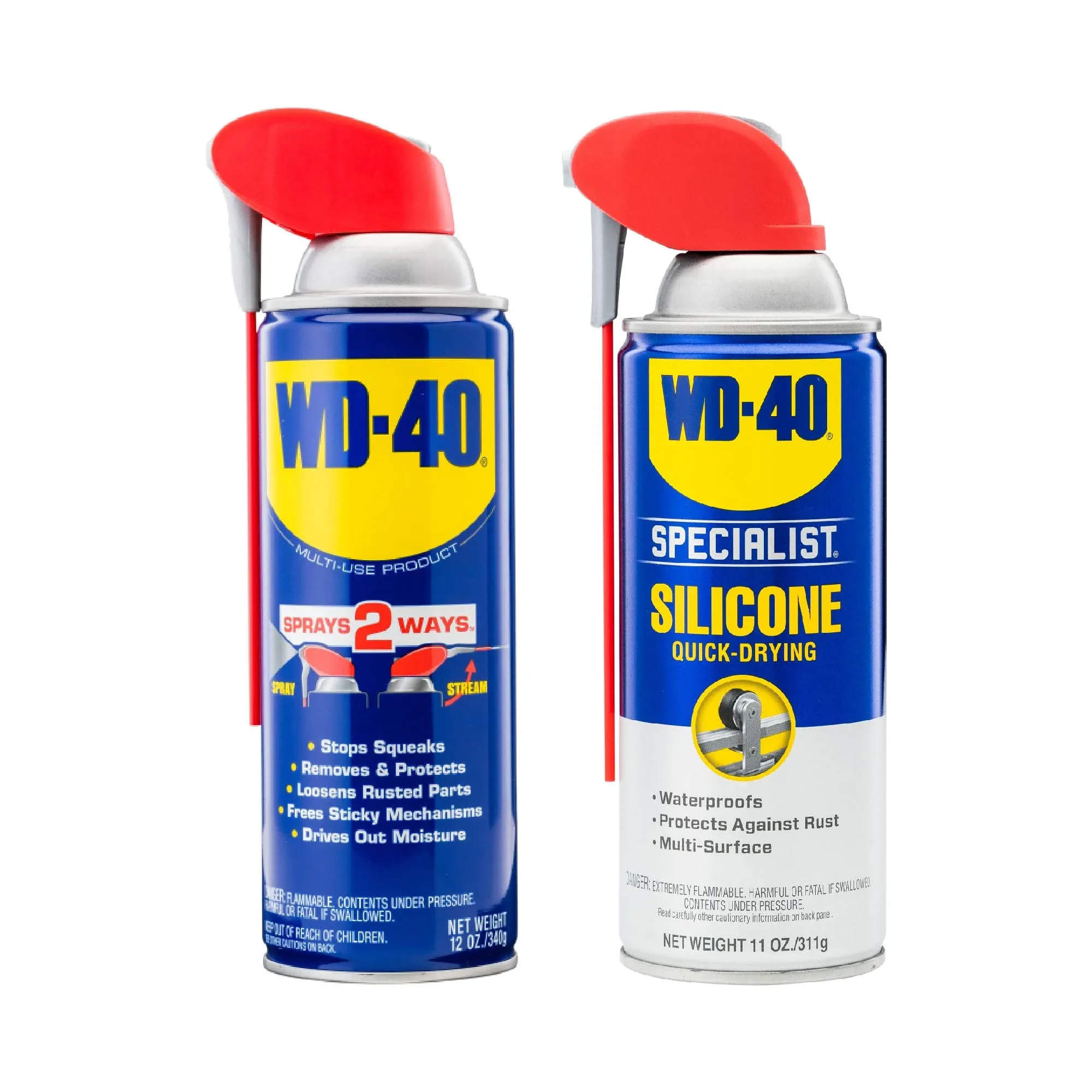 WD-40 Multi-Use Product and WD-40 Specialist Silicone Lubricant Combo Pack, Smart Straw Sprays 2 Ways, WD-40 Original Formula 12oz and Water-Resistant