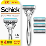 Schick Quattro Titanium Razor, 1 Razor Handle with 4 Razor Refills, 4 Blade Razor for Men