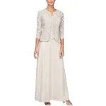 Alex Evenings Petite Lace Dress and Jacket - Taupe - Size 10p