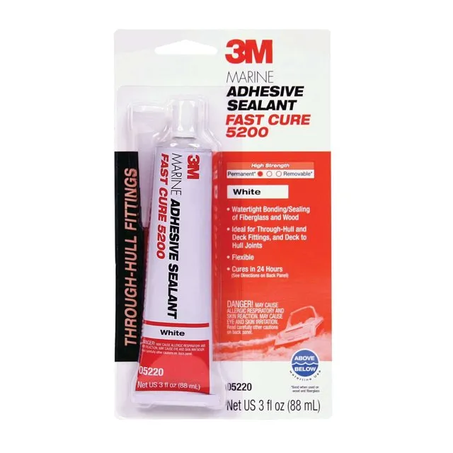 3M Marine Adhesive Sealant 5200 Fast Cure - 3 oz., Watertight Bonding/Sealing of Fiberglass