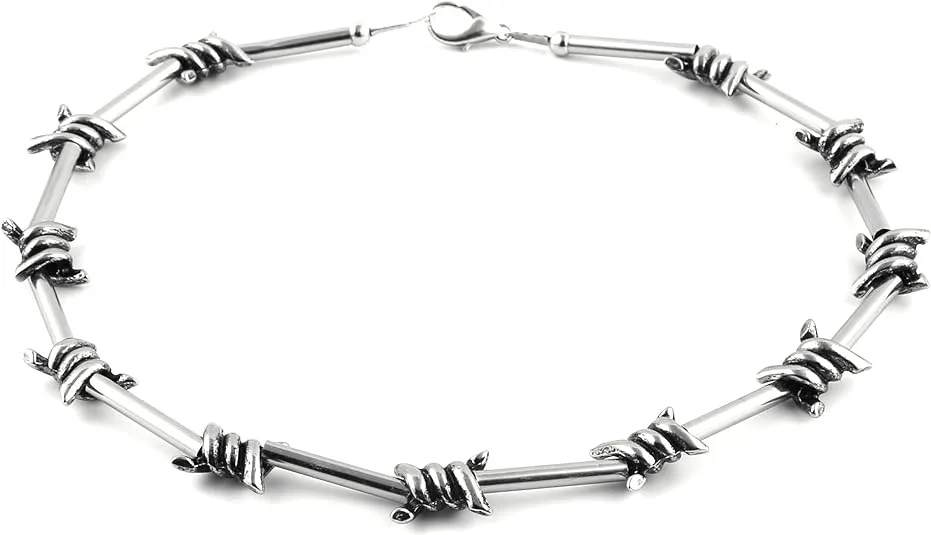 HZMAN Men's Punk Gothic Alloy Barbed Wire Necklace 20 inch (Silver), adult Unisex, Size: One Size