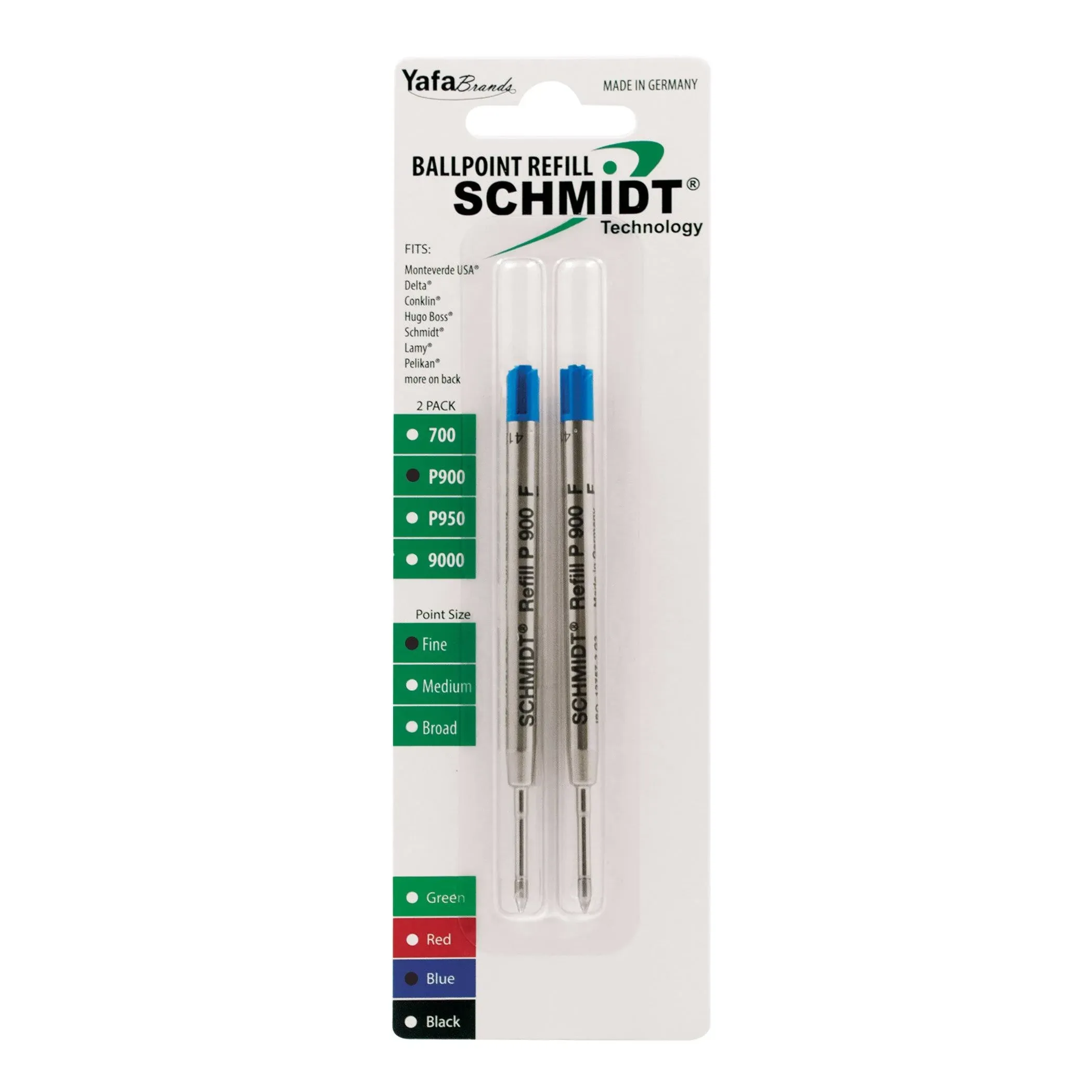 Schmidt P900 Ballpoint TC Ball Parker Style Refill Fine Blue, 2 Pack Blister (SC