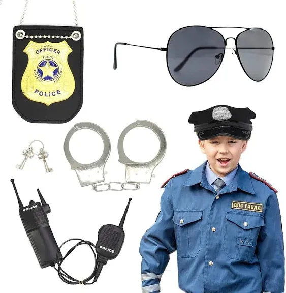 Police Accessories Kit Police Pretend Play Costume Dress up Police Hat Handcuffs Police Officer Costume for Kids