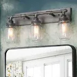 LNC 24'' Large Bathroom Light Fixtures, Industrial 3 Mason Jar Vanity Light with Antique-Silver Brushed Finish