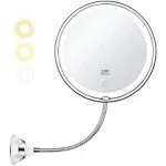 KEDSUM Lighted Makeup Mirror, 10X Magnifying Makeup Mirror with Suction Cups, Upgraded 3 Colors & Dimming Lights, 360° Swivel Flexible Mirror, Magnifying Travel Vanity Mirror for Bathroom Shaving.