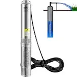 VEVOR Deep Well Submersible Pump 0.5HP 115V/60Hz 28gpm Flow 167ft Head with 33ft Electric Cord 4&quot; Stainless Steel Water Pumps for Industrial