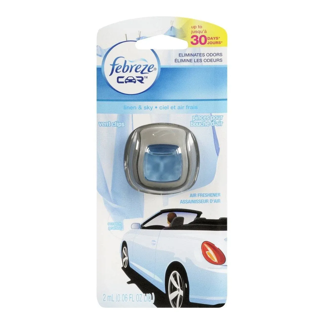 Febreze Car Vent Clips Air Freshener and Odor Eliminator, Linen and Sky Scent - 8 Pieces