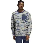 Adidas Men&#039;s Blue Camouflage Fleece Tx Print Crew Sweatshirt sz M