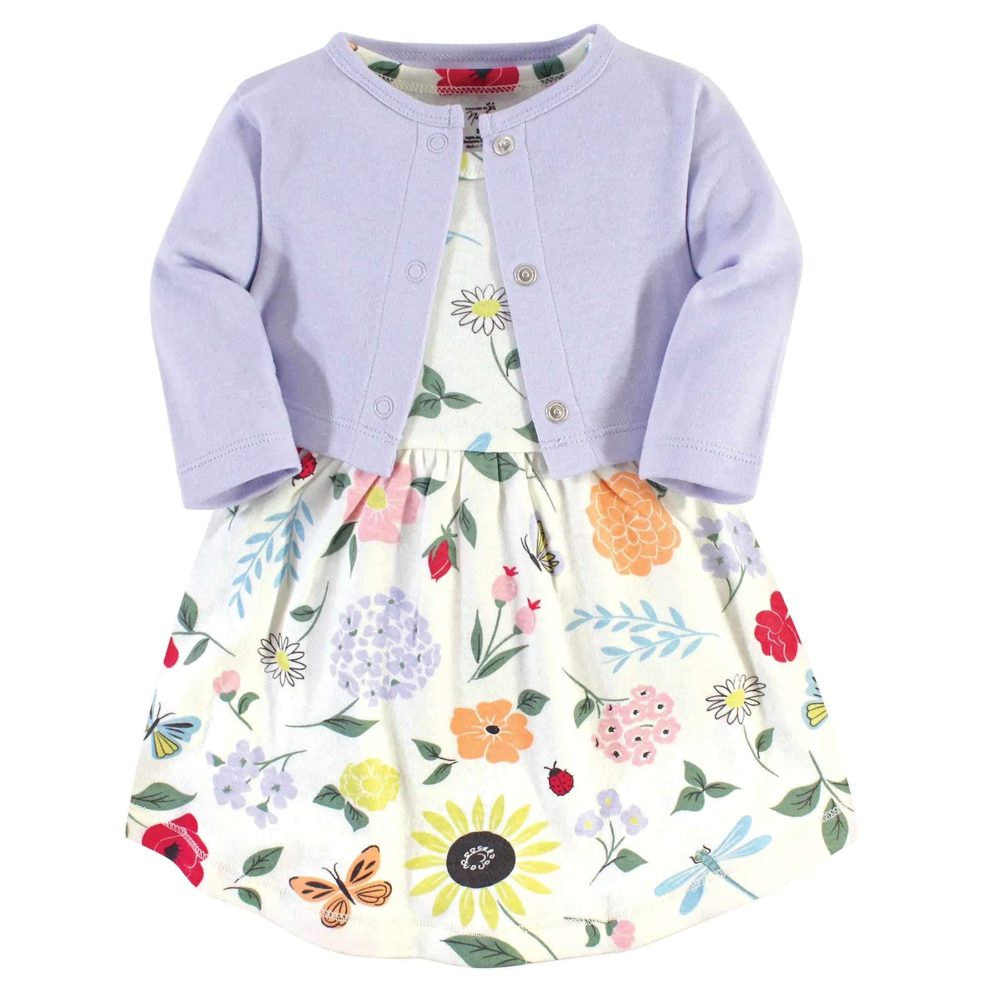 Touched by Nature Baby Organic Cotton Dress and Cardigan, Flutter Garden