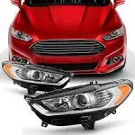 AKKON - Projector Chrome Headlights Pair Fits 2013-2016 Ford Fusion 4Door Sedan [Halogen Models] Driver Left + Passenger Right