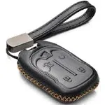 Vitodeco Genuine Leather Smart Key Fob Case with Leather Strap Compatible for GMC Acadia, GMC Terrain 2017 - 2023 (5-Button, Black)