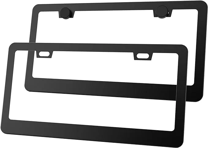 Mega Racer Black License Plate Frames - Aluminum Metal with 2 Screw Holes and Thin-Edge Design, UV Clear Coat Protection, Waterproof, Car Wash Safe, P