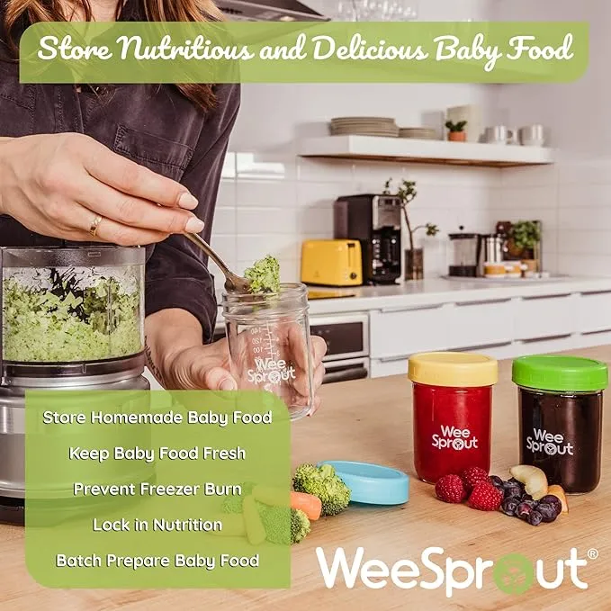 WeeSprout Glass Baby Food Storage Jars w/ Lids (4/8 oz, 12 Pack Set) Snack, Reusable Small Containers, Breast Milk, Fridge, Freezer, Microwave & Dishwasher Safe, Essential Must Have for Infants