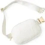 NEW ODODOS Fleece Mini Belt Bag Unisex Adjust Strap Sherpa Ivory Small Gold-Tone