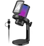 MAONO Gaming Microphone PC, Noise Cancelling Condenser Microphone for Streaming Podcast Studio, USB Microphone for PS5/PS4/Mac with Controllable RGB Light, One Touch Mute Switch, Gain Control, DGM20