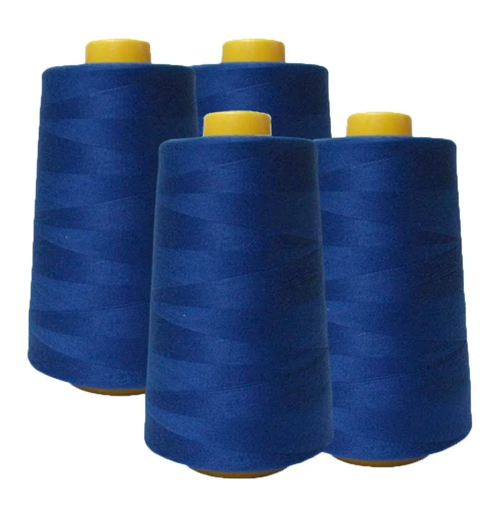 AK Trading 4-Pack Royal Blue All Purpose Sewing Thread Cones (6000 Yards Each) of High Tensile Polyester Thread Spools for Sewing, Quilting, Serger Machines, Overlock, Merrow & Hand Embroidery