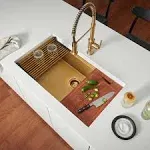 Ruvati Giana Brass Matte Gold Stainless Steel 33 in. Single Bowl Undermount Workstation Kitchen Sink