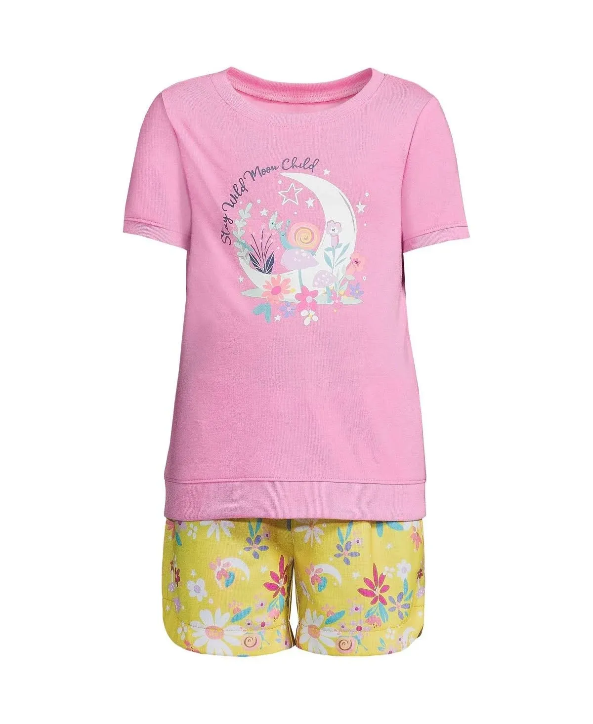 Lands' End Girls Short Sleeve Tee and Shorts Pajama Set - 2 - Moon Floral