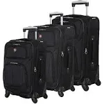 Swissgear Sion Softside Expandable Luggage, Black, 3-Piece Set (21/25/29)