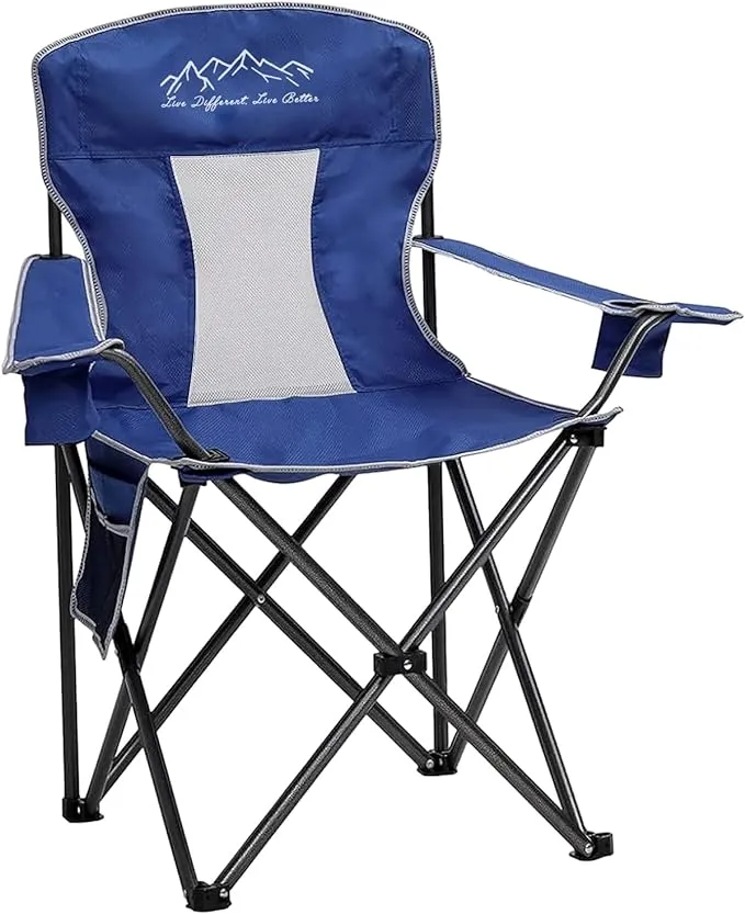 Oversized Portable Outdoor Chairs, Weight Capacity 325 lbs with Cup Holder, Storage Pocket, Carry Bag Blue