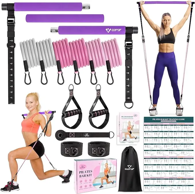 COFOF Pilates Bar Kit with Resistance Bands, Multifunctional Yoga Pilates Bar with Heavy-Duty Metal Adjustment Buckle, Portable Home Gym Pilates