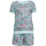 Lands' End Girls Short Sleeve Tee and Shorts Pajama Set - 2 - Cute Garden