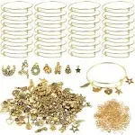 Charm Bracelet Making Kit,UPINS 30Pcs Silver Expandable Blank Bracelets Adjustable Wire Bangles with 100Pcs Tibetan Silver Charms, 200Pcs Open Jump Rings for Jewelry Making