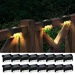 Otdair Solar Deck Lights, 16 Solar Step Lights Waterproof LED Solar Stair Lights, Outdoor Solar Fence Lights for Deck, Stairs, Step, Yard, Patio, and Pathway (Warm White), Black