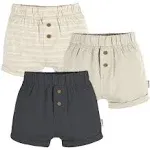 Gerber Neutral Baby Knit Shorts - Grey/Tan/Stripe - 3-6 Months - 3-Pack