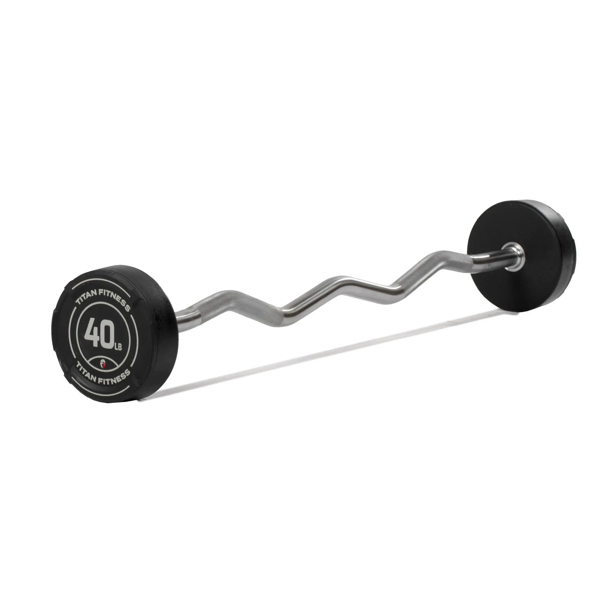 Titan Fitness 40 LB Rubber EZ Curl Fixed Barbell, Pre-Loaded Weight Bar