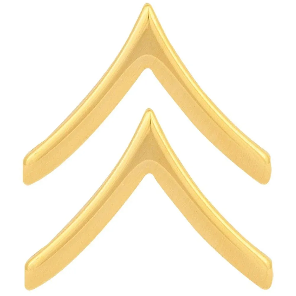 Army Chevron Rank: Brass Metal Finish: Enlisted: Private E-2 / PV2