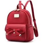 Girls Bowknot Cute Leather Backpack Mini Backpack Purse for Women, Red