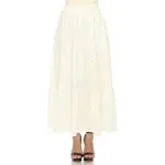 White Mark Women's Pleated Tiered Maxi Skirt Champagne / Large