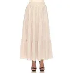 White Mark Women's Pleated Tiered Maxi Skirt Beige / Large