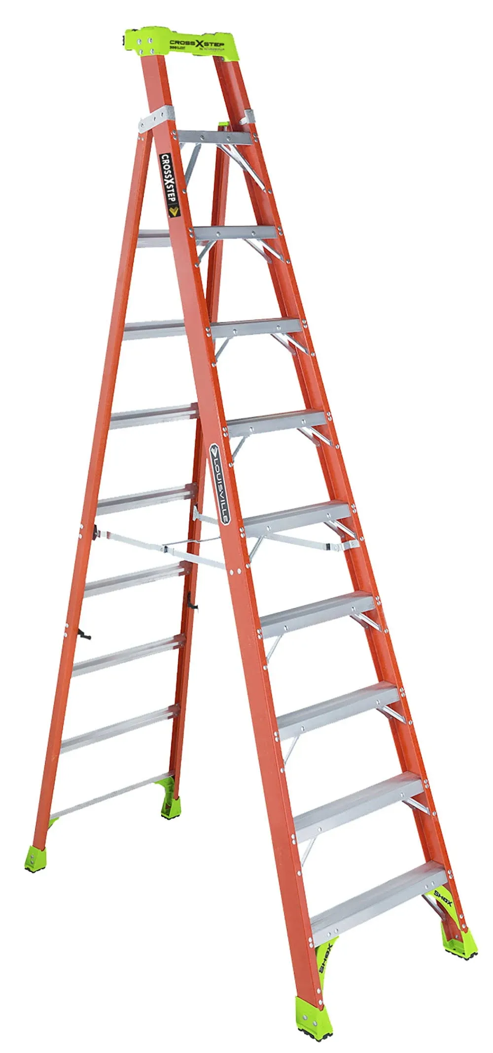 "Louisville, Cross Step/Step to Shelf Ladder, Fiberglass, 10'"