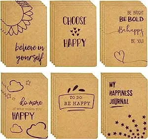 Paper Junkie 24 Pack Journals for Kids - Let's Be Happy Journals Bulk - Kraft Paper Notebooks School Supplies (80 Lined Page, 4 x 5.75 In)