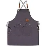 Mignongirl Chef Apron,Cross Back Apron for Men Women with Adjustable Straps and Large Pockets,Canvas,M-XXL (Grey)