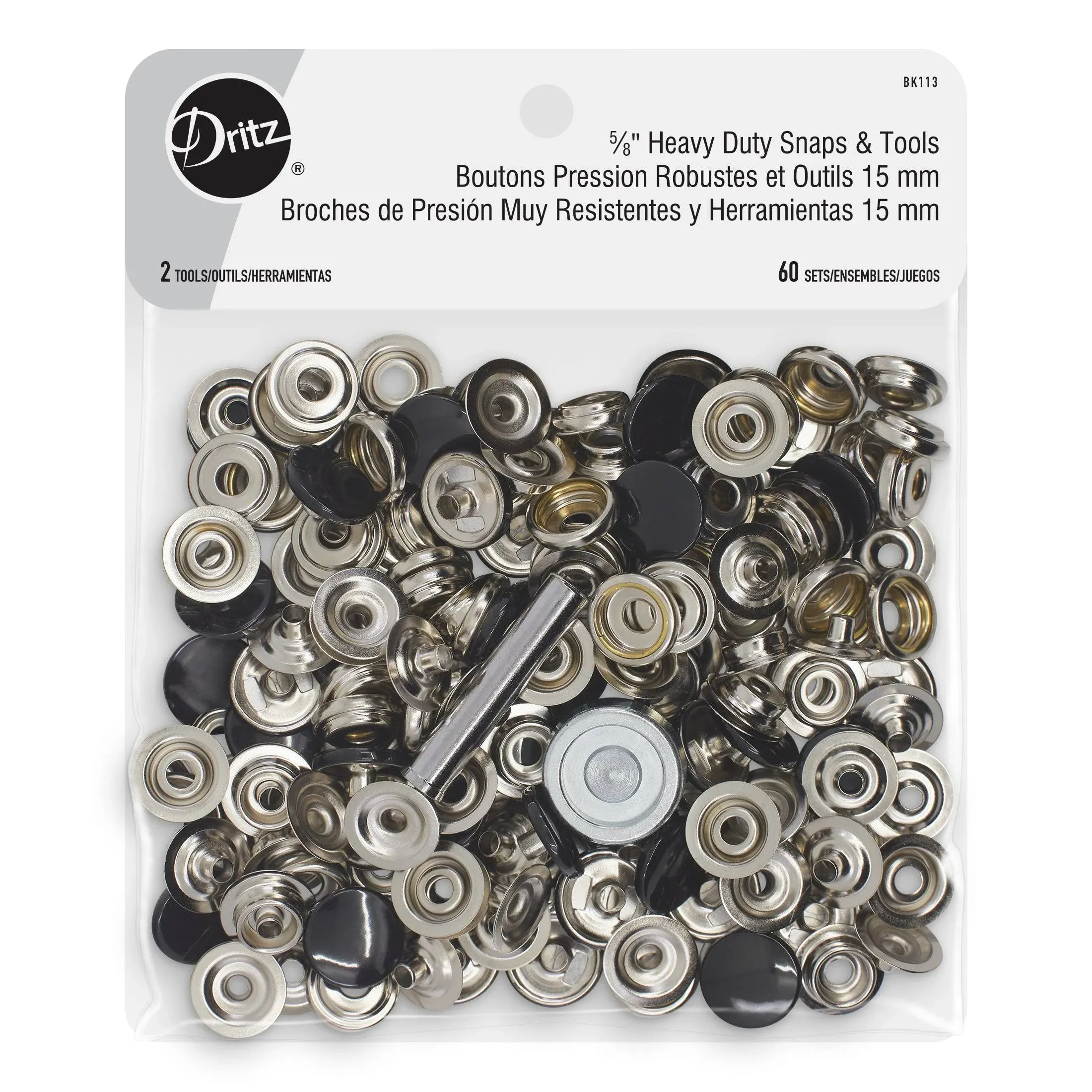 Dritz Heavy Duty Snaps 5/8in Black Includes Snaps &amp; Tools Fasteners, 5/8&#034; 60 Set