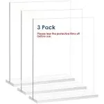 NEWNEWSHOW Acrylic Sign Holder 5.5x8.5 inch 3 Pack Horizontal T Shape Double-Sided Desktop Display Holder. (Optional 8.5x11 8.5x5.5 5x7 Horizontal