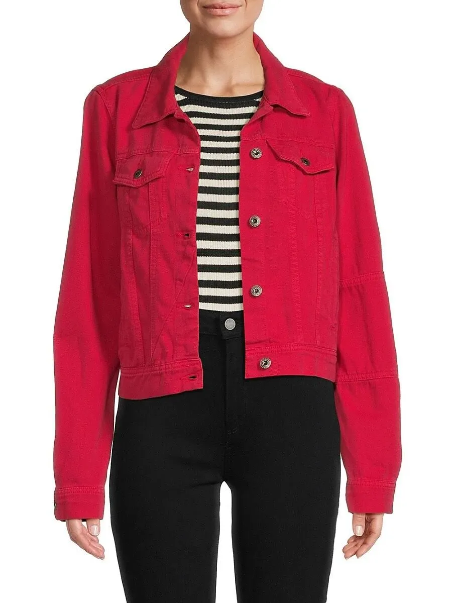 Free People Rumors Denim Jacket - Strawberry Spritz XS