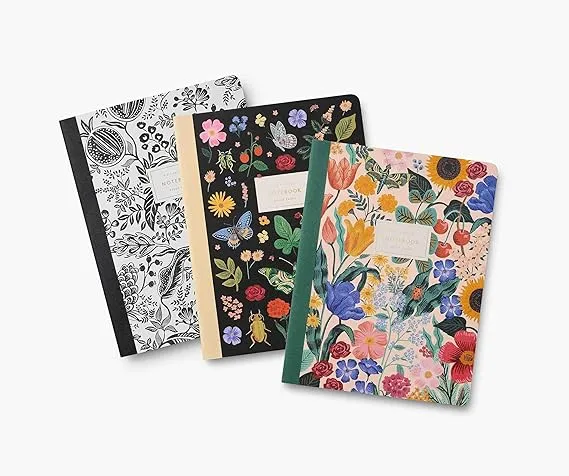 RIFLE PAPER CO. Ruled Notebook | Saddle Stitch Binding, 80 Pages, Metallic Gold Foil Stamped, Canvas Paper Cover with White Text Paper Interior (10.5" L × 8" W), Curio