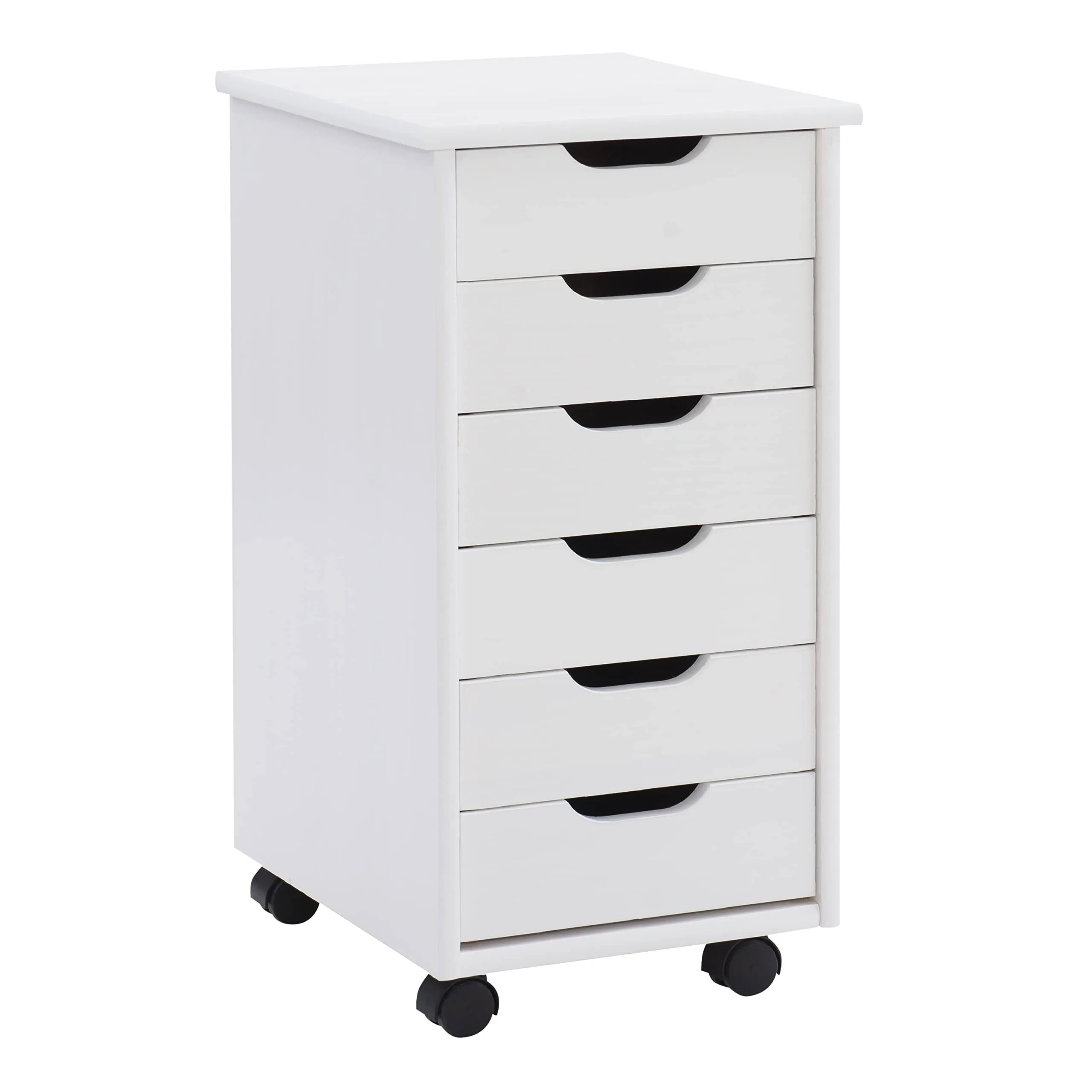 Corinne Six Drawer Storage, White Wash Rolling Cart