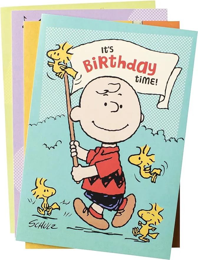 Birthday Peanuts - 4 Design Assortment with Scripture - 12 Birthday Boxed Cards & Envelopes