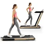 Goplus 2 in 1 Folding Treadmill, 2.25HP SuperFit Under Desk Electric Treadmill, Installation-Free with Remote Control, App Contr, Steel