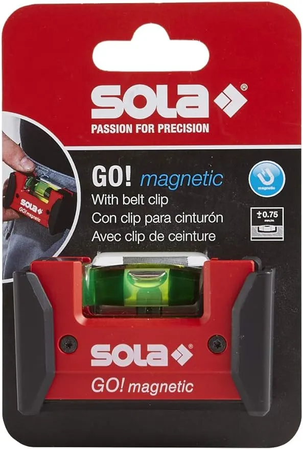 SOLA LSGOM GO! Magnetic Portable Level with Clip and 1 60% Magnified Vial, 3-Inch